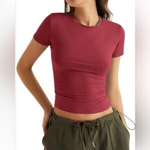 A new day Short Sleeve Crewneck Top in Raspberry Red